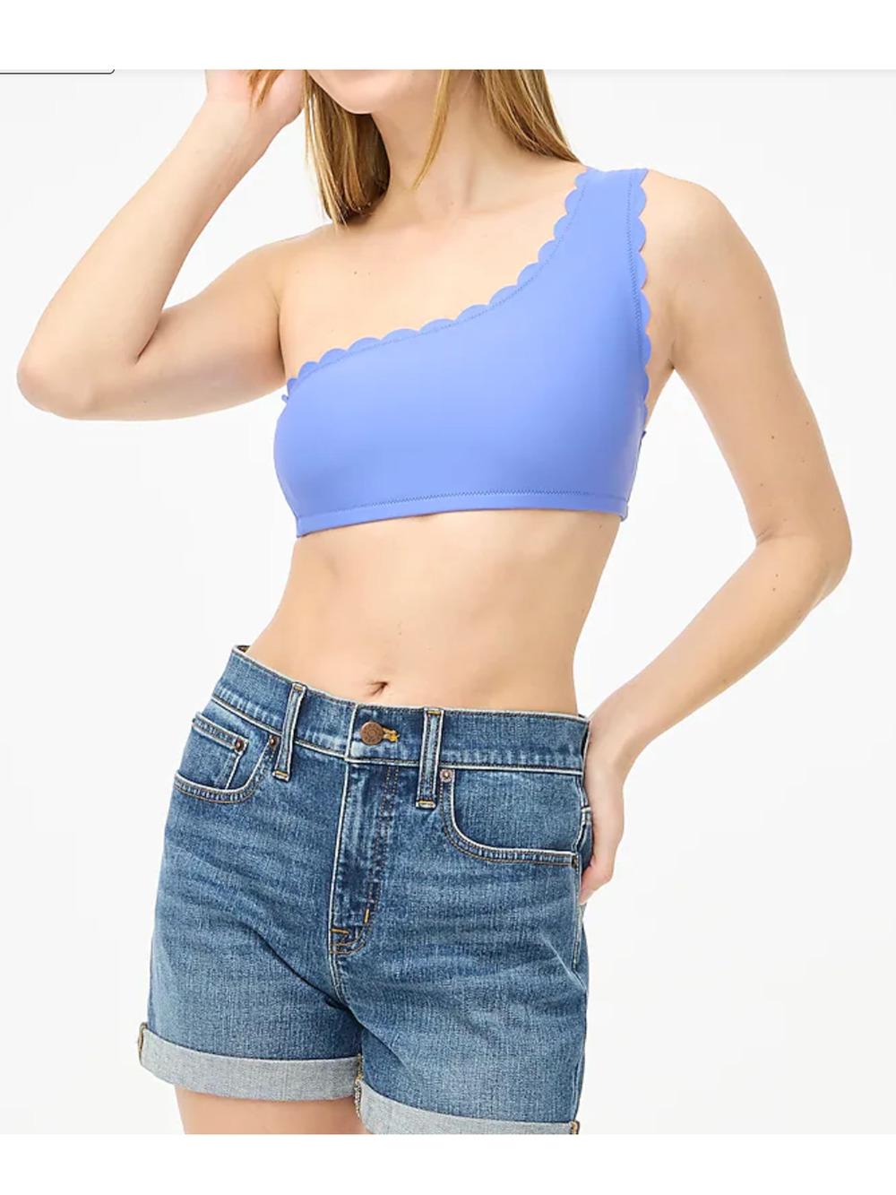 J.Crew Top Women Size XS Blue Bikini Scalloped One-Shoulder Summer NWT BP345